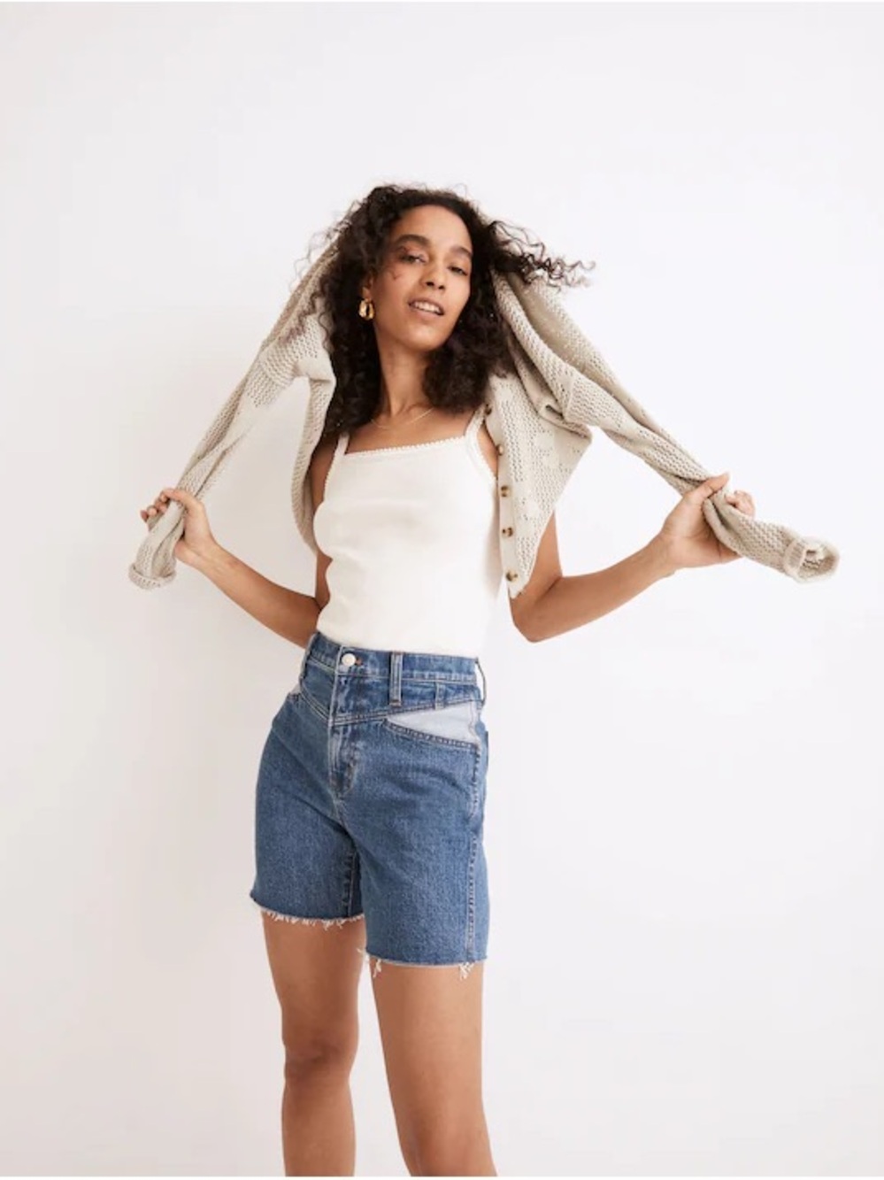 Madewell High Rise Long Denim - Contrast Yoke Addition Shorts
